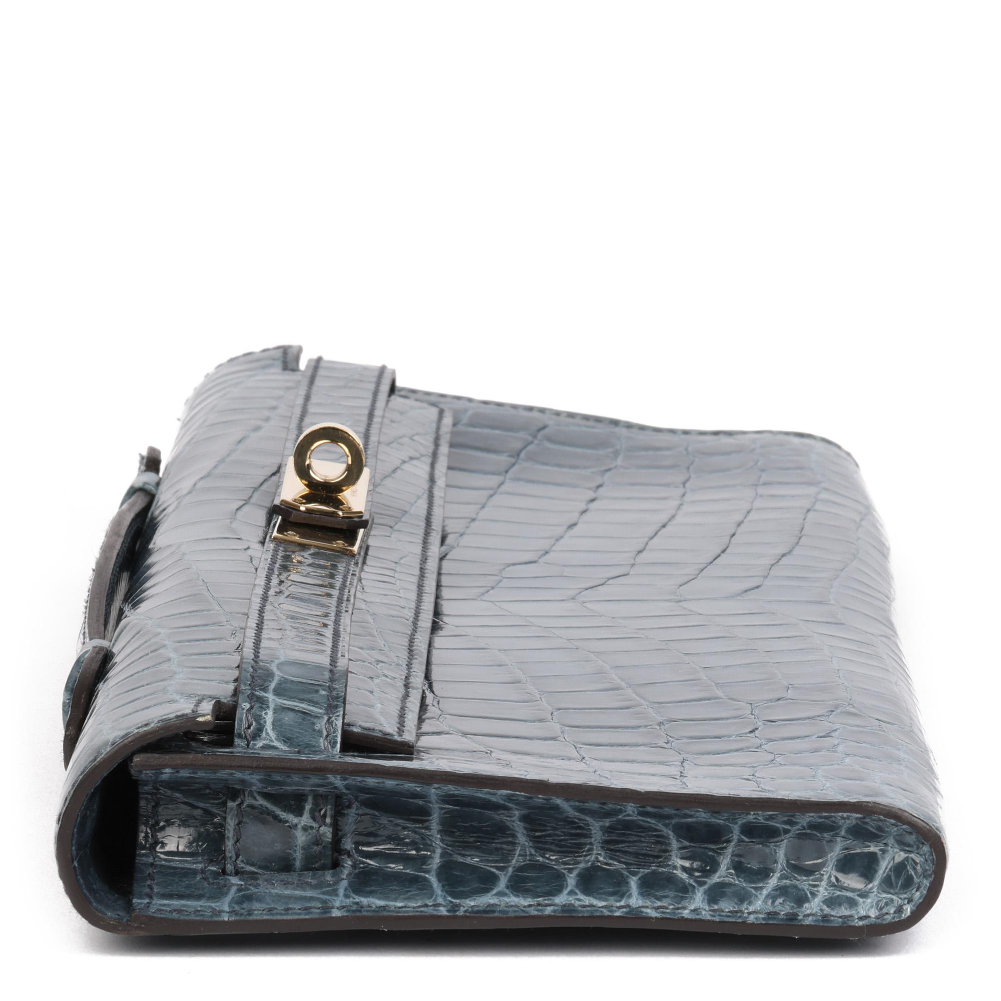 Gray 2013 Hermes Blue Tempete Shiny Niloticus Crocodile Leather Kelly Cut