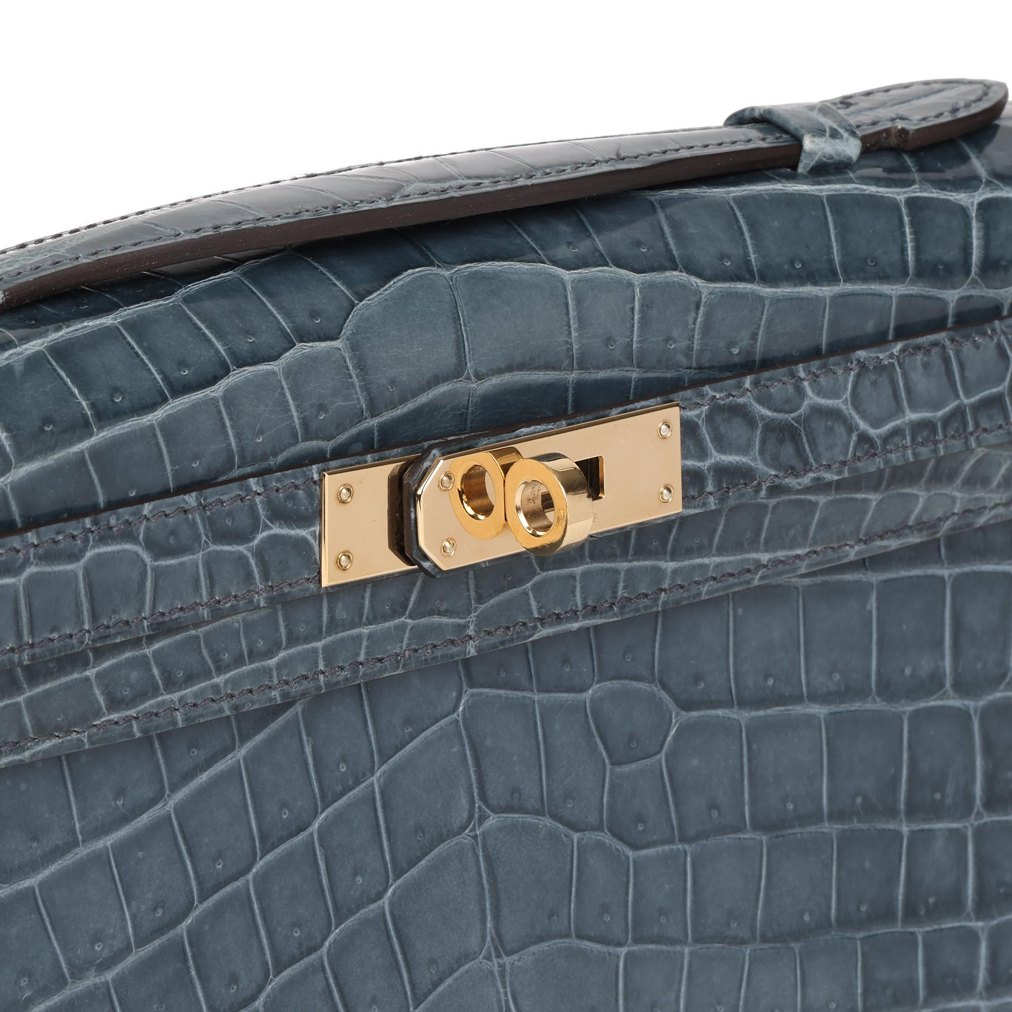 2013 Hermes Blue Tempete Shiny Niloticus Crocodile Leather Kelly Cut 2