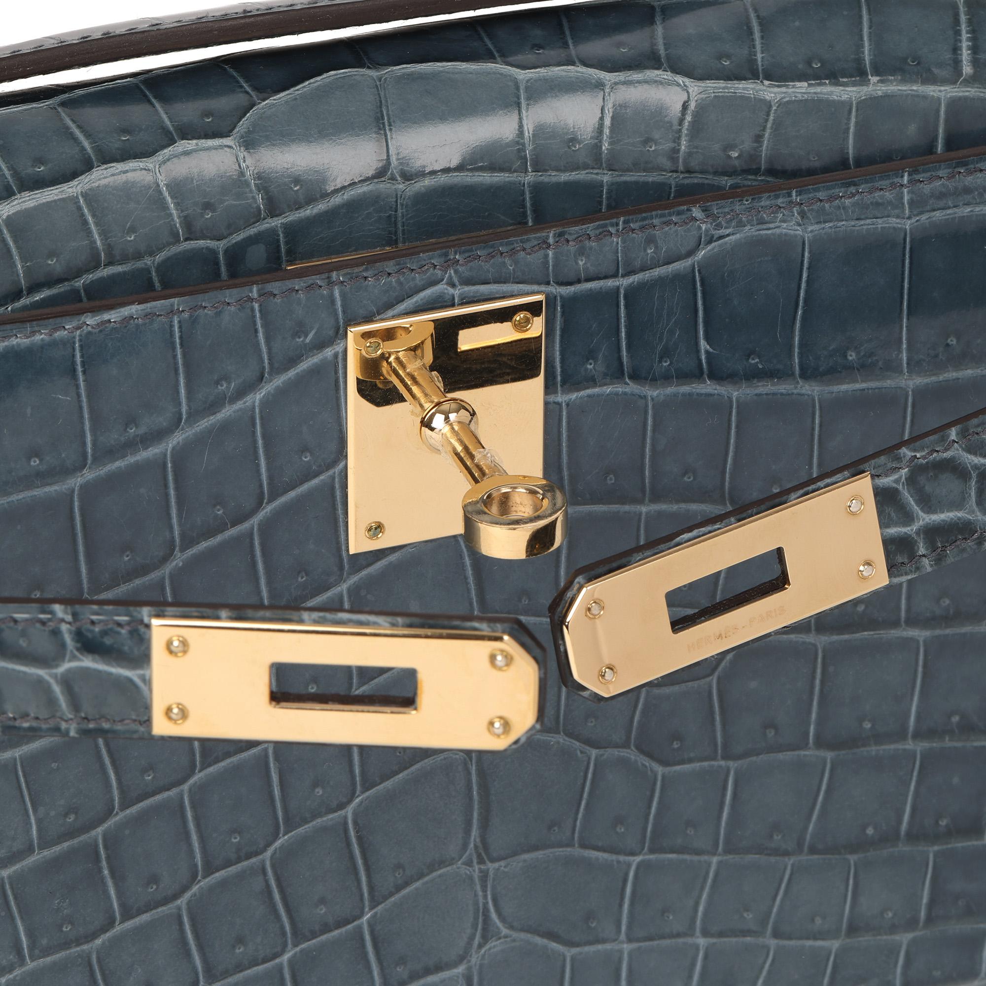 2013 Hermes Blue Tempete Shiny Niloticus Crocodile Leather Kelly Cut 3