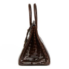 2013 Hermès Chocolate Brown Shiny Porosus Crocodile Leather Birkin 35cm
