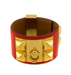 2013 Hermes Collier de Chien Bracelet Cuff in Coral Orange Leather