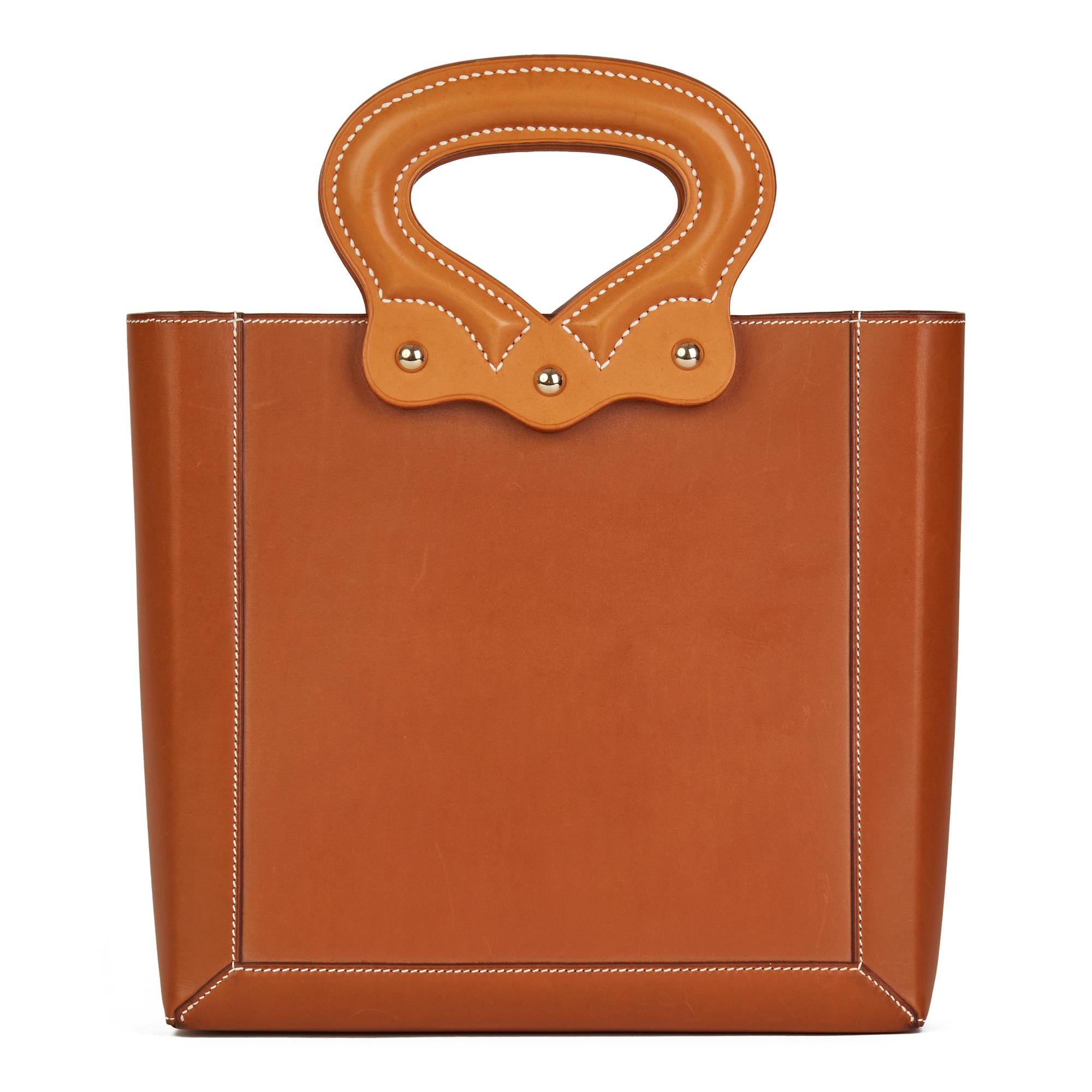 2013 Hermès Fauve & Natural Barenia Leather Cut Out Handle Tote  In Good Condition In Bishop's Stortford, Hertfordshire