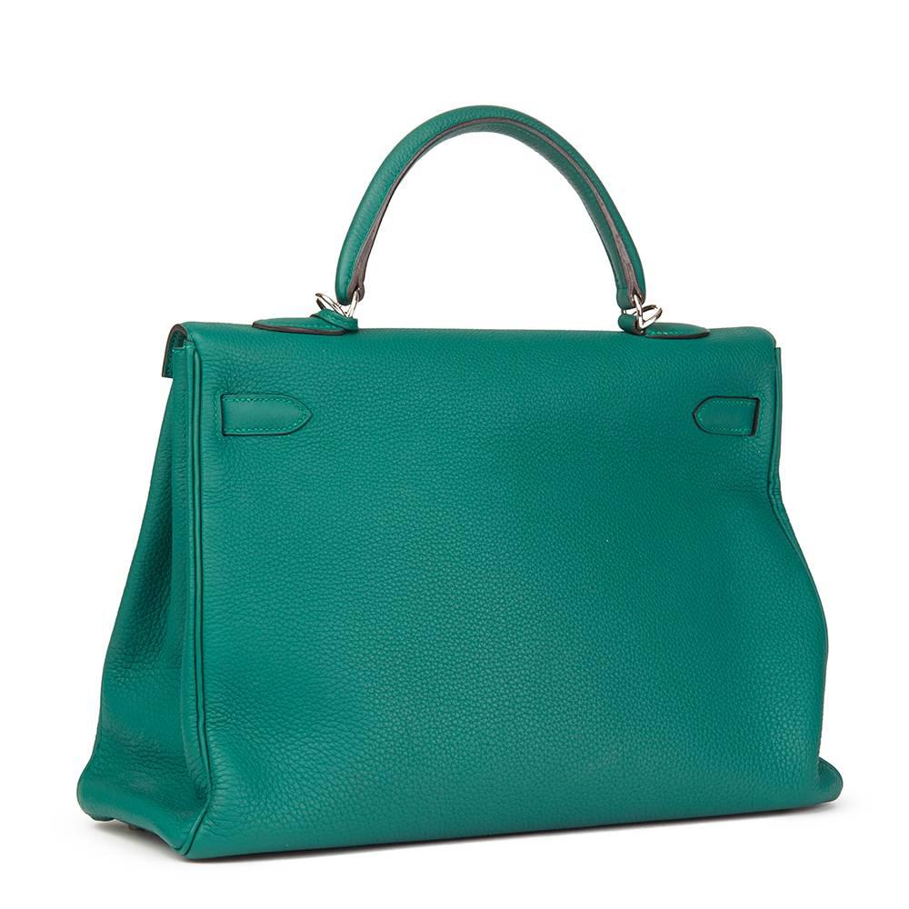 Blue 2013 Hermes Malachite Togo Leather Kelly 35cm Retourne