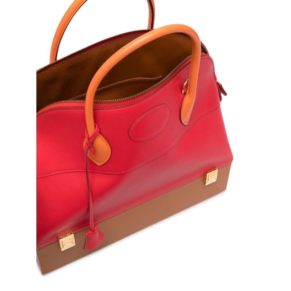 Red 2013 Hermès Mallette red and light brown Bolide 2way bag