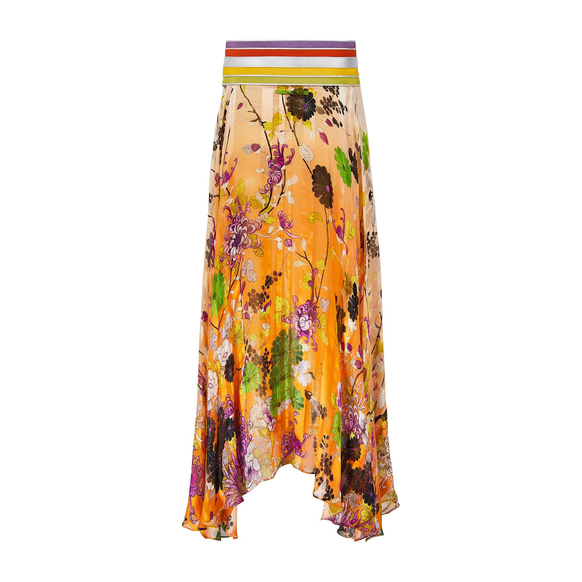 2013 Jean Paul Gaultier Laufsteg Dokumentiertes Kleid aus Seide mit Blumendruck (Orange) im Angebot