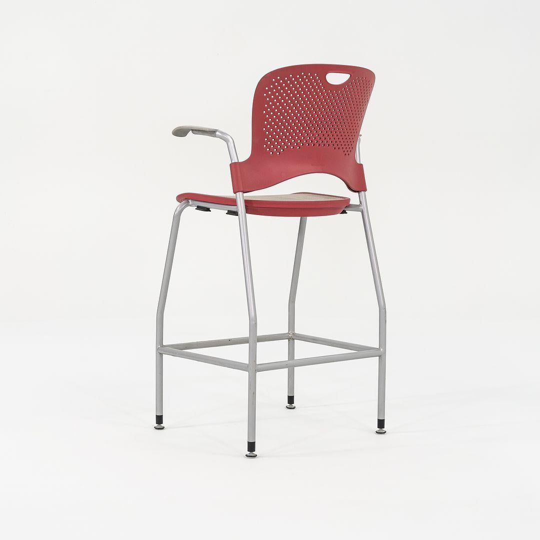2013 Jeff Weber for Herman Miller Caper Stacking Bar Stool Red w/ Arms 11x Avail In Good Condition For Sale In Philadelphia, PA