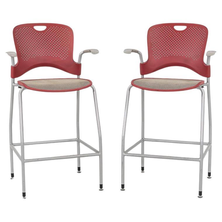 2013 Jeff Weber for Herman Miller Caper Stacking Bar Stool Red w/ Arms 11x Avail For Sale