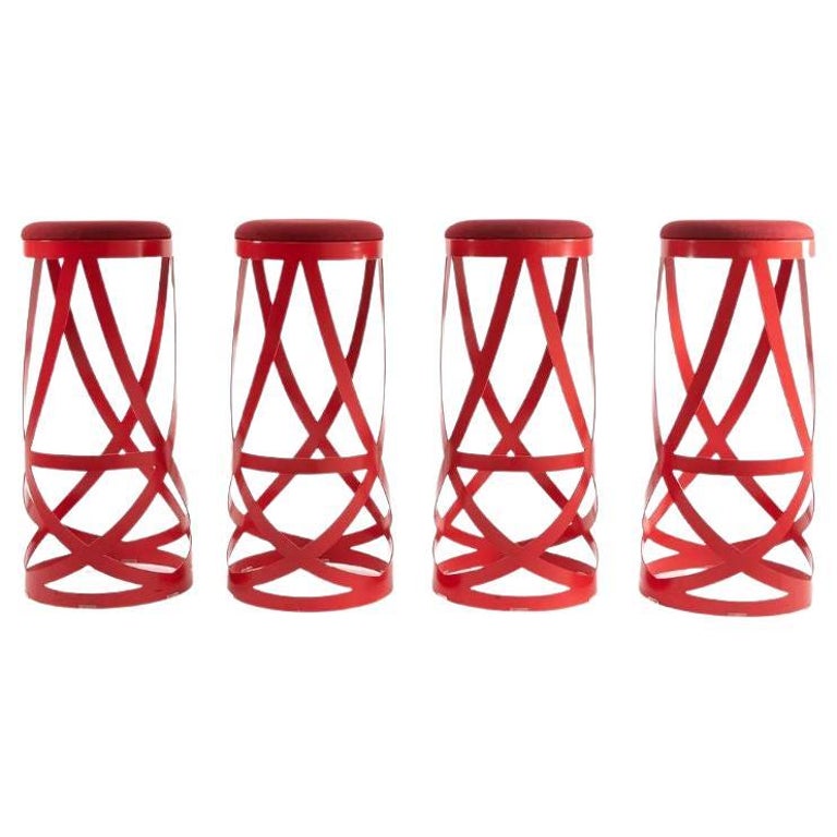 2013 Nendo High Ribbon Bar Stool in Red Lacquered Steel for