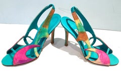 2013 New Pair Of Manolo Blahnik Multi-Color Python Sling Back Sandals