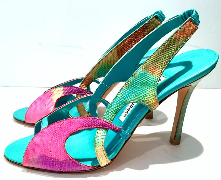 2013 New Pair Of Manolo Blahnik Multi-Color Python Sling Back Sandals ...