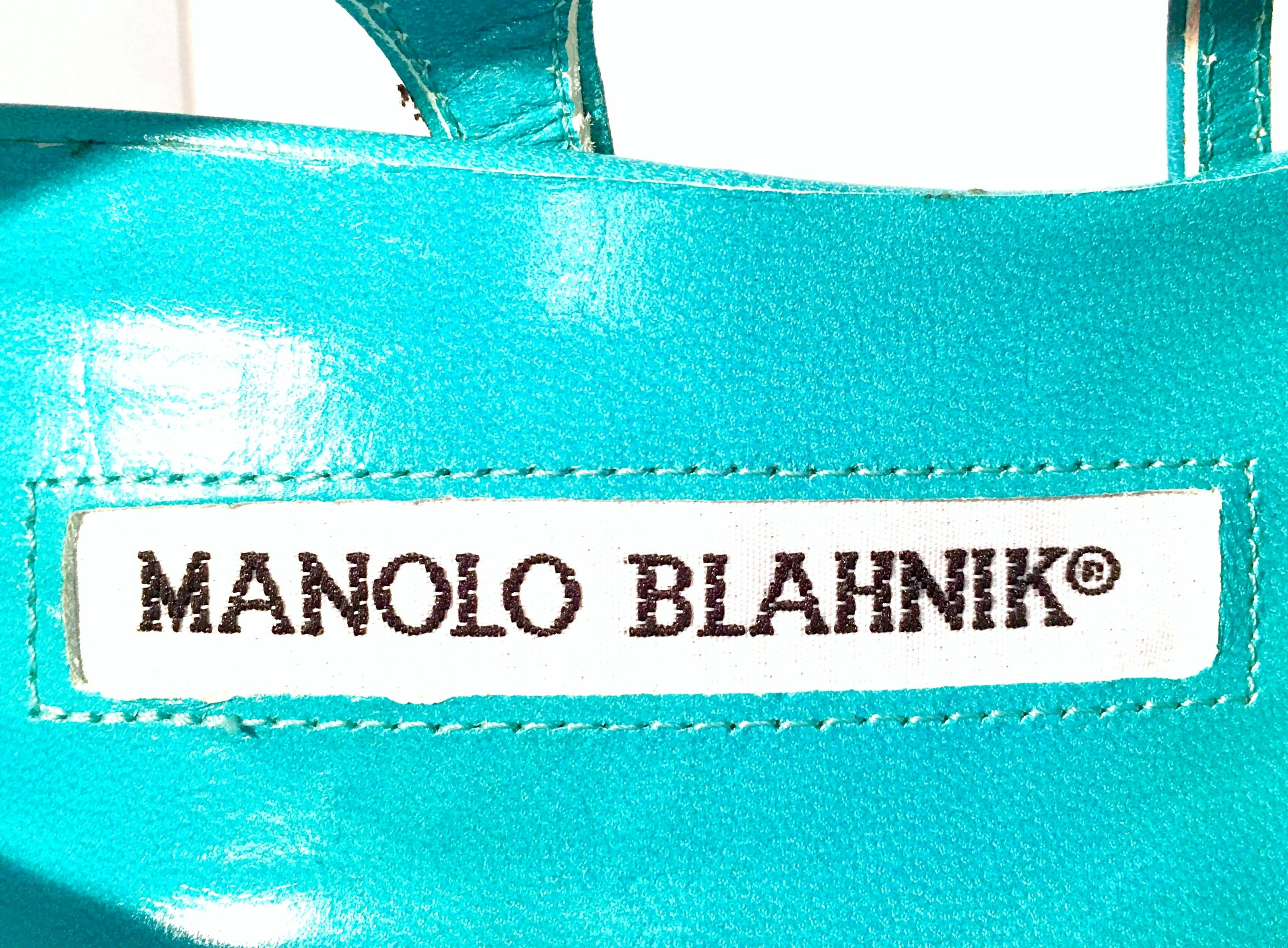 2013 New Pair Of Manolo Blahnik Multi-Color Python Sling Back Sandals For Sale 1