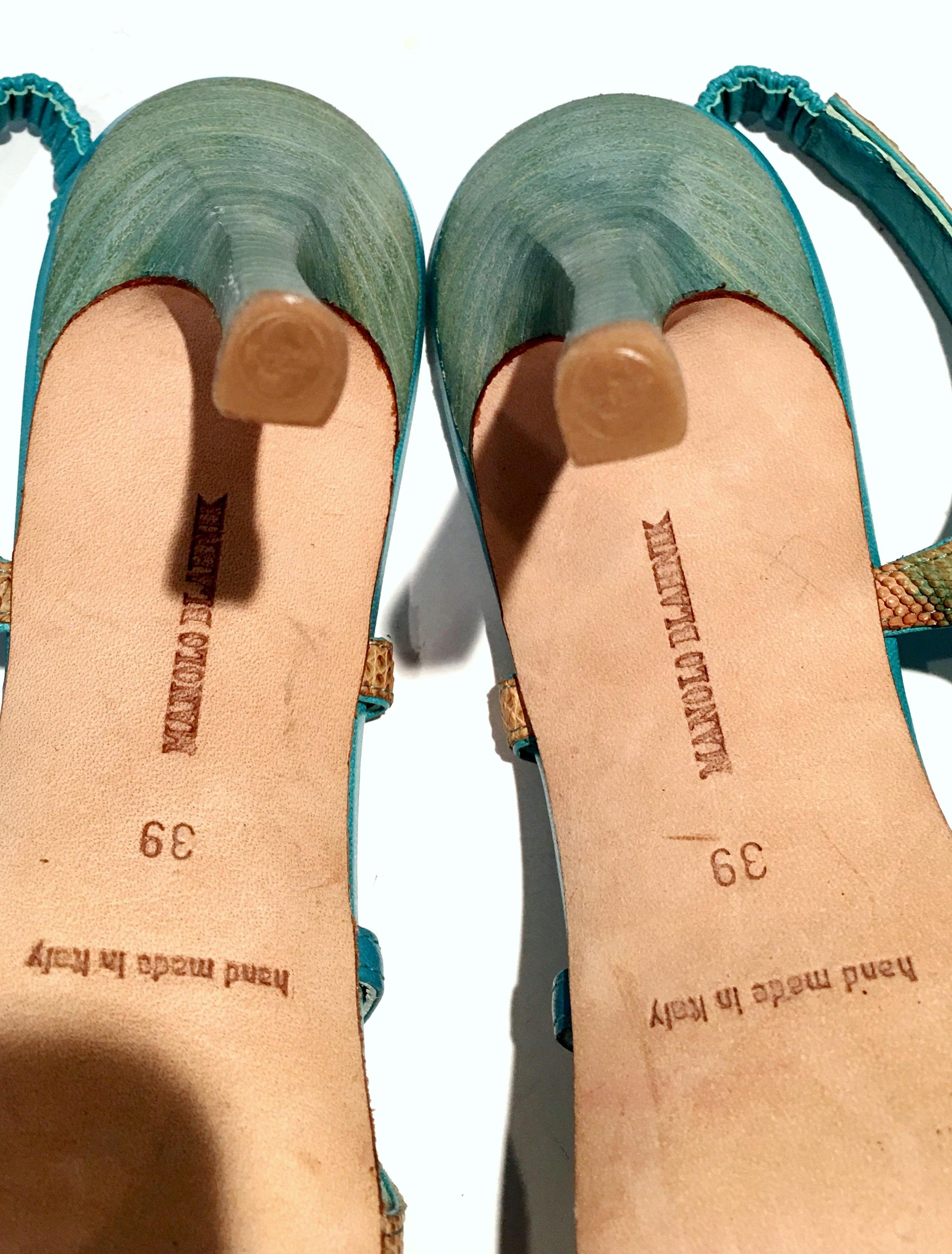 2013 New Pair Of Manolo Blahnik Multi-Color Python Sling Back Sandals For Sale 2