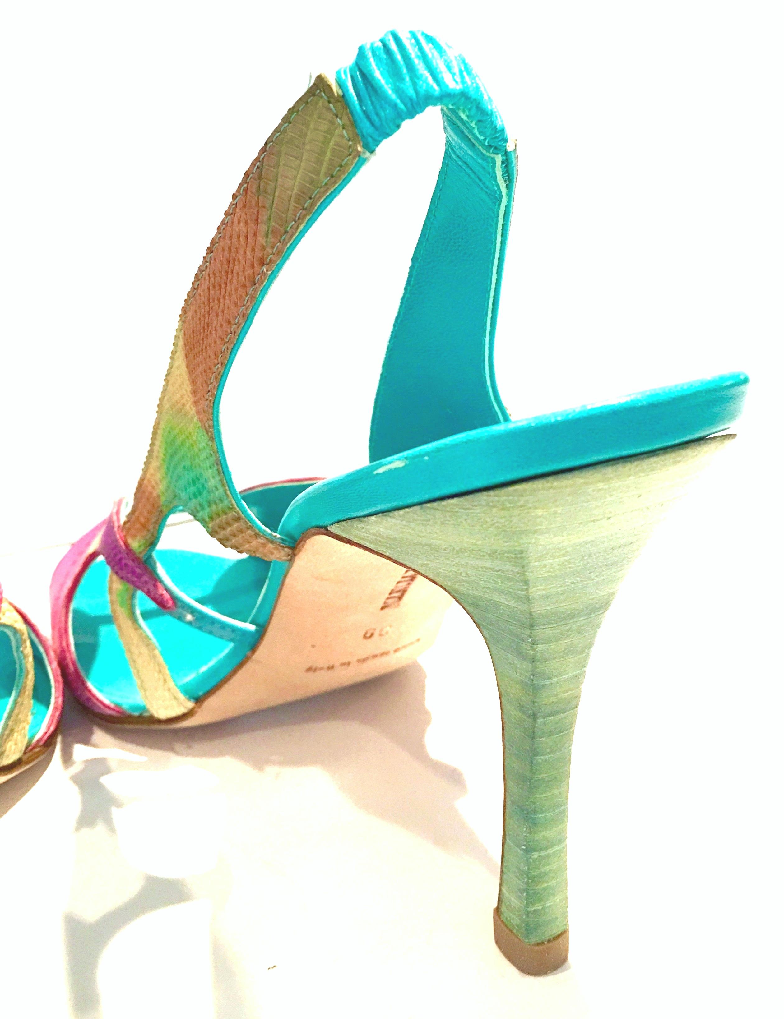 2013 New Pair Of Manolo Blahnik Multi-Color Python Sling Back Sandals For Sale 3