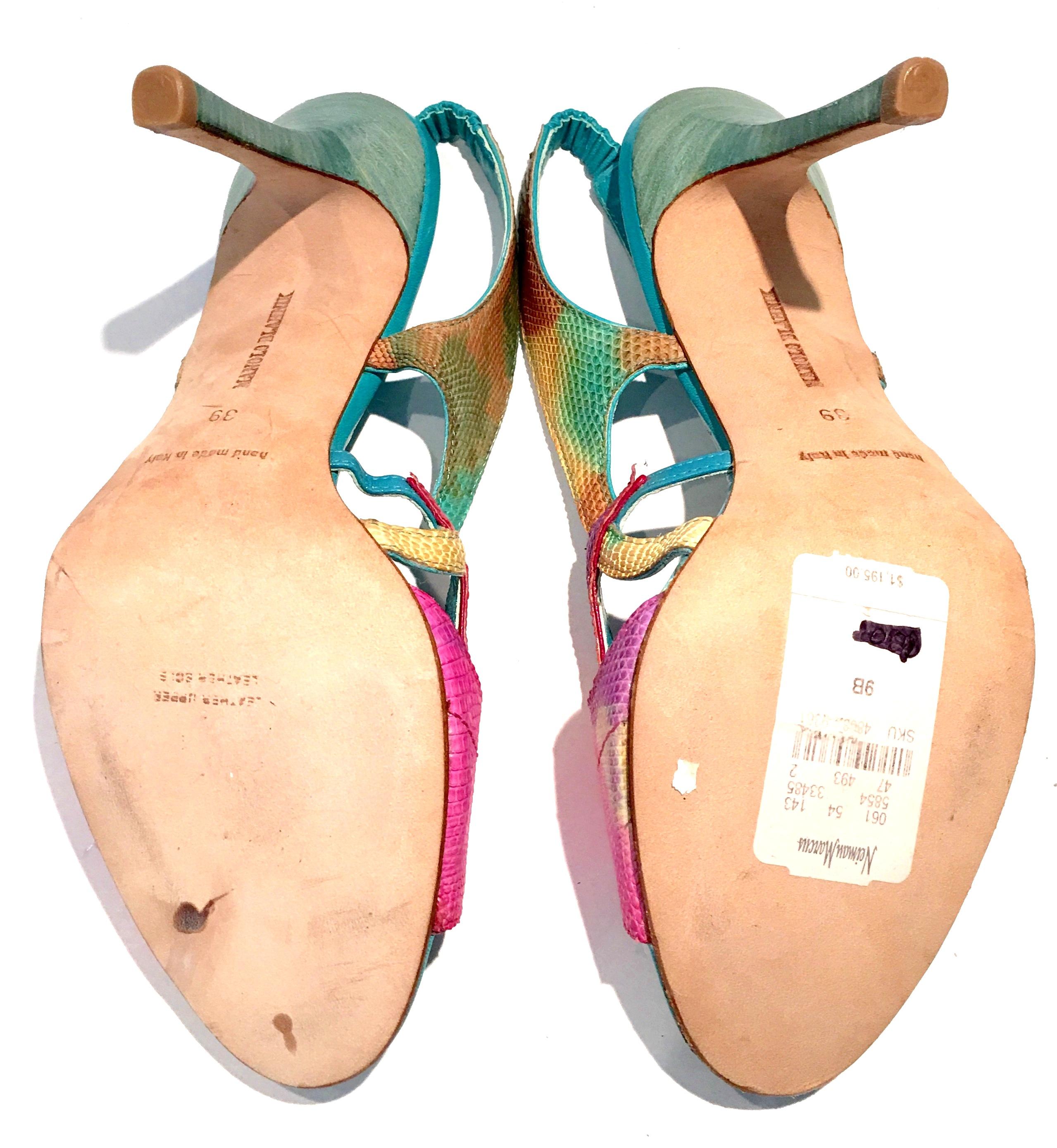 2013 New Pair Of Manolo Blahnik Multi-Color Python Sling Back Sandals For Sale 3