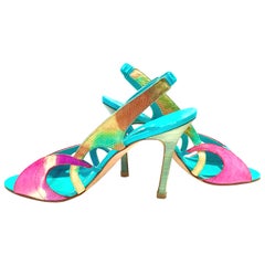 2013 New Pair Of Manolo Blahnik Multi-Color Python Sling Back Sandals