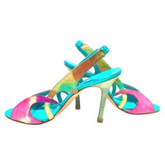 2013 New Pair Of Manolo Blahnik Multi-Color Python Sling Back Sandals