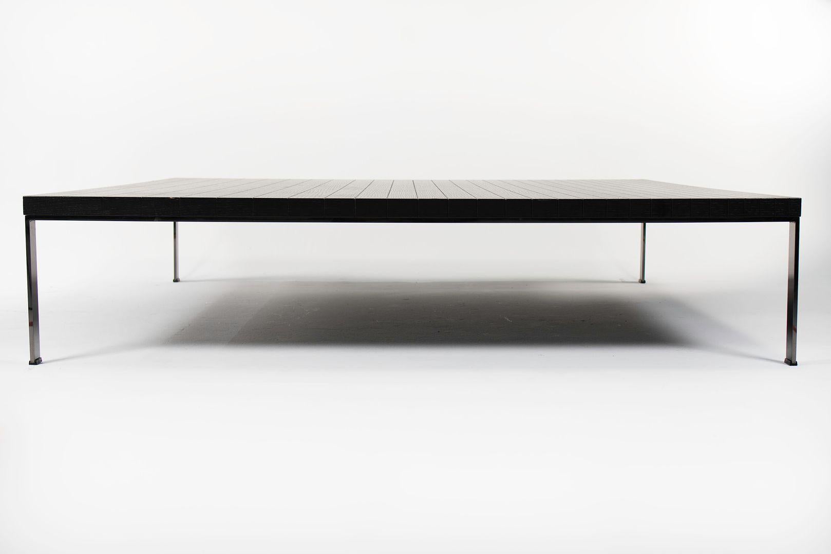 2013 Poltrona Frau Geometrie Coffee Table in Ebonized Wood with Steel Base 62 in In Good Condition In Philadelphia, PA