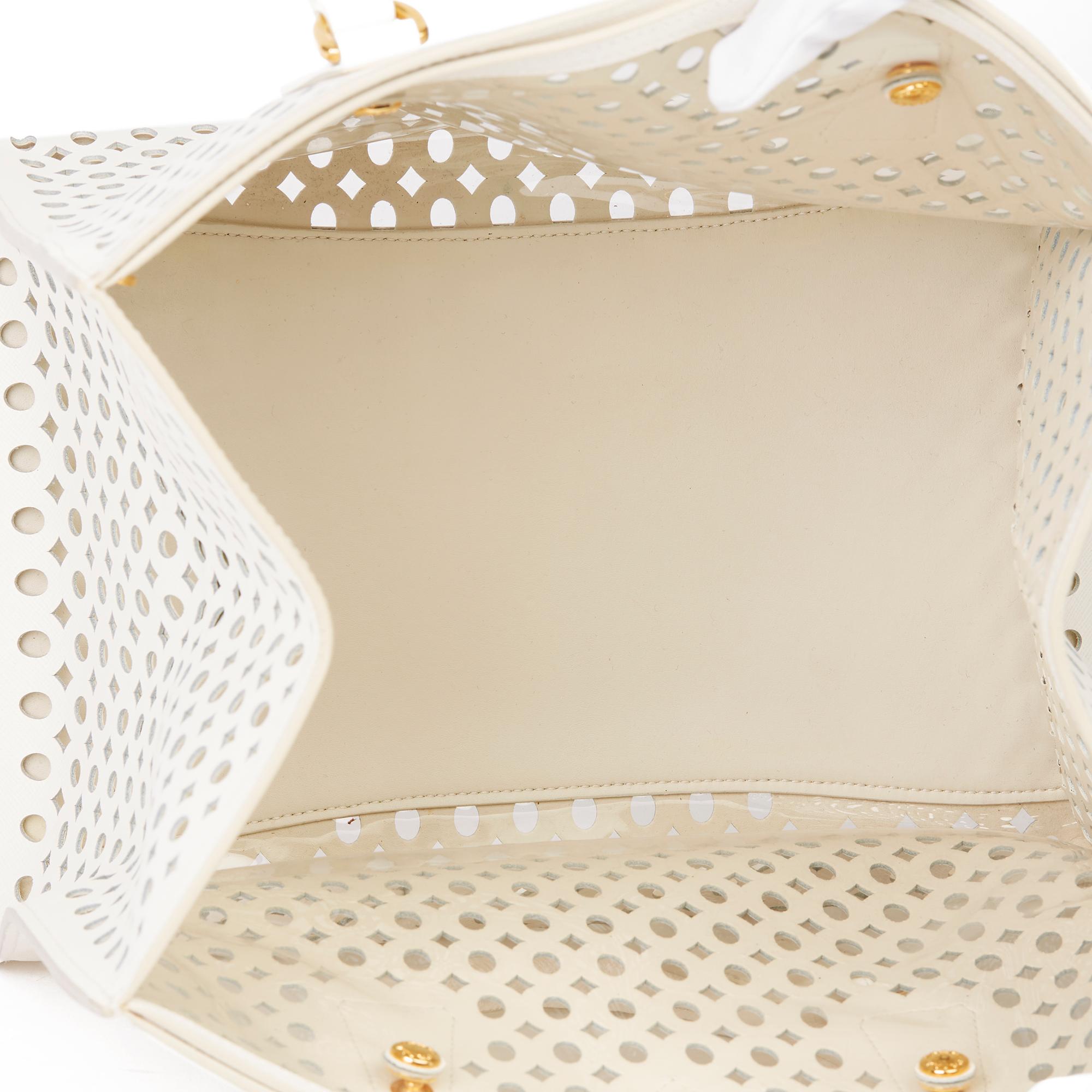 2013 Prada White Perforated Saffiano Leather & PVC Fori Tote 3