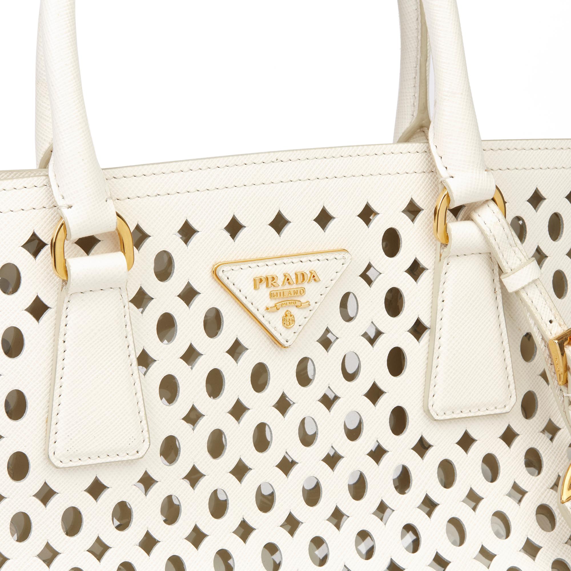 Women's 2013 Prada White Perforated Saffiano Leather & PVC Fori Tote