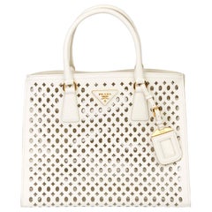 2013 Prada White Perforated Saffiano Leather & PVC Fori Tote
