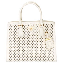 2013 Prada White Perforated Saffiano Leather & PVC Fori Tote