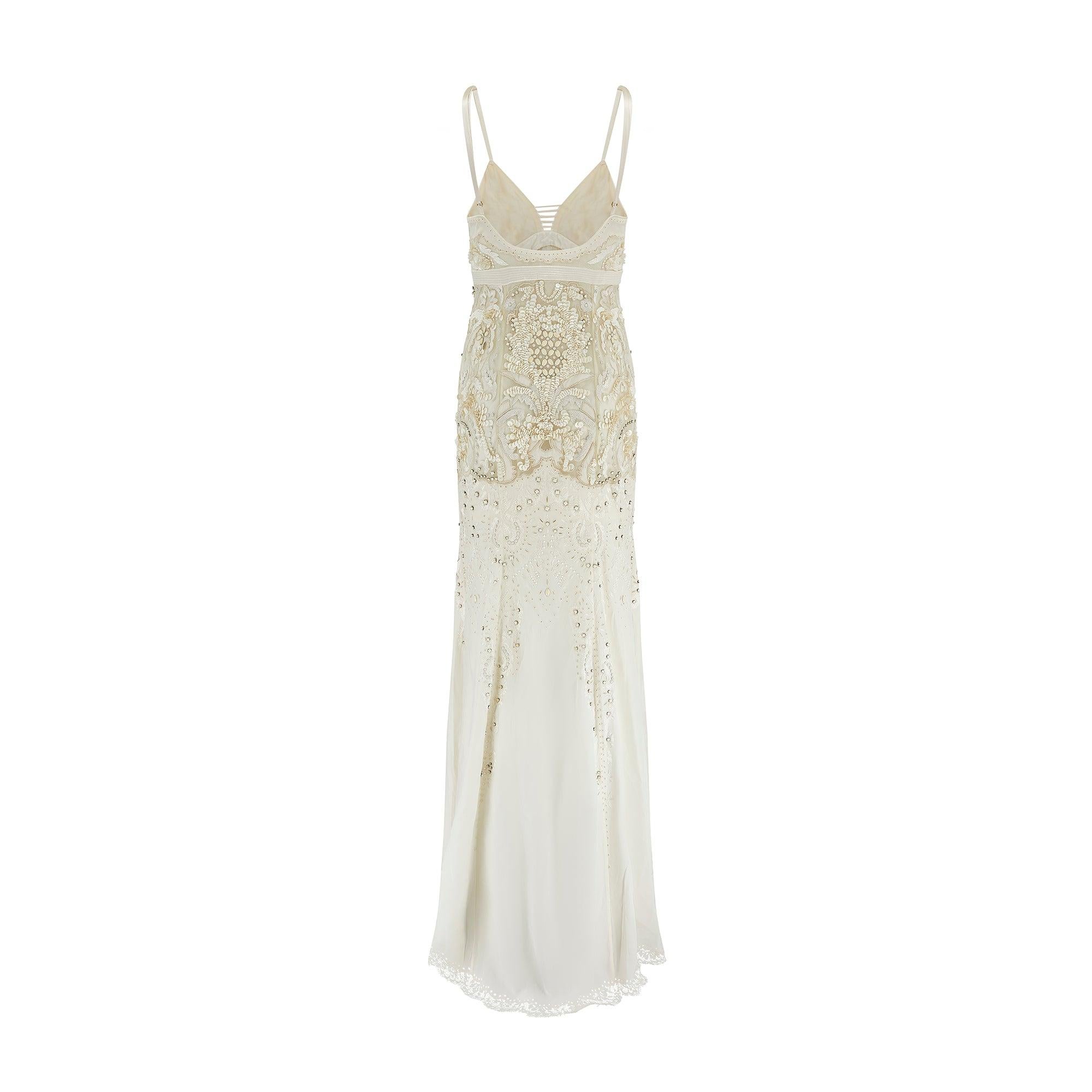 Beige 2013 Roberto Cavalli Documented Beaded Embroidered Cream Dress