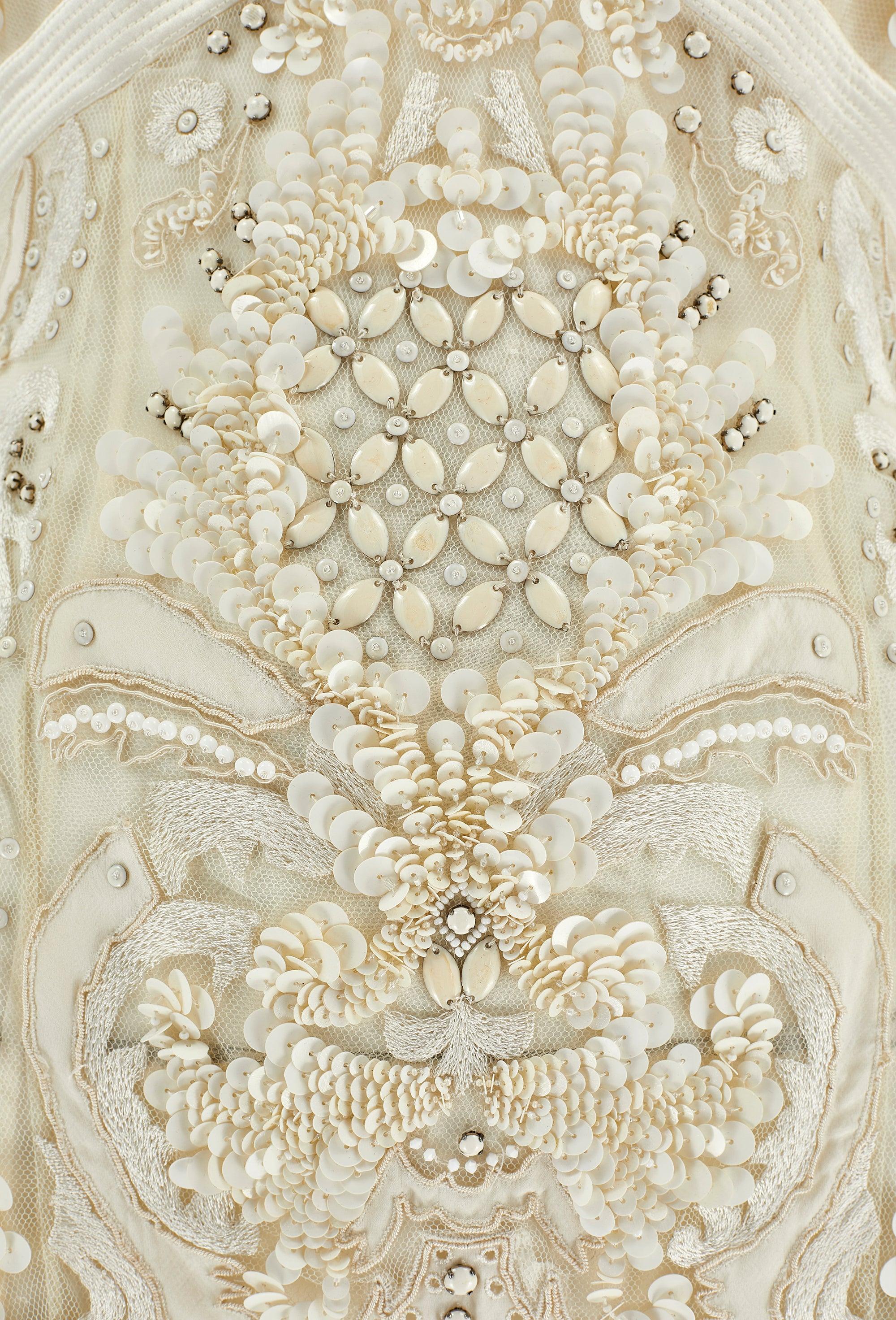 2013 Roberto Cavalli Documented Beaded Embroidered Cream Dress In Excellent Condition In London, GB