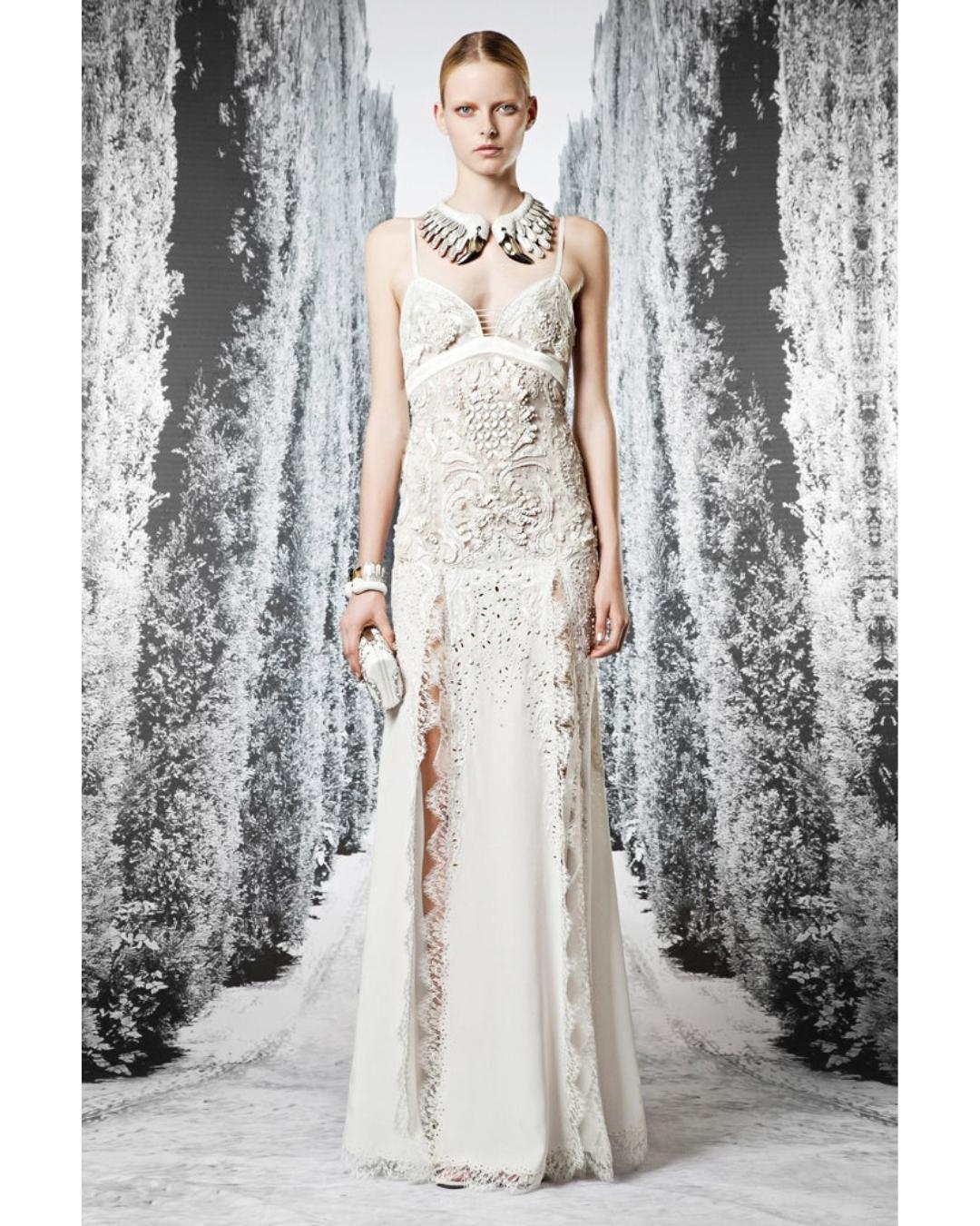Women's 2013 Roberto Cavalli Documented Beaded Embroidered Cream Dress