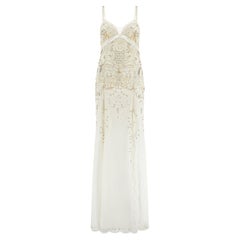 2013 Roberto Cavalli Documented Beaded Embroidered Cream Dress