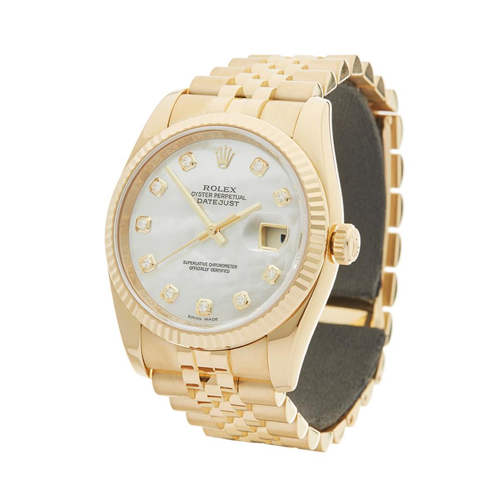 Contemporary 2013 Rolex Datejust Yellow Gold 116238 Wristwatch
 *
 *Complete with: Box, Manuals & Guarantee dated 12th December 2013
 *Case Size: 36mm
 *Strap: 18K Yellow Gold Jubilee
 *Age: 2013
 *Strap length: Adjustable up to 17cm. Please note we