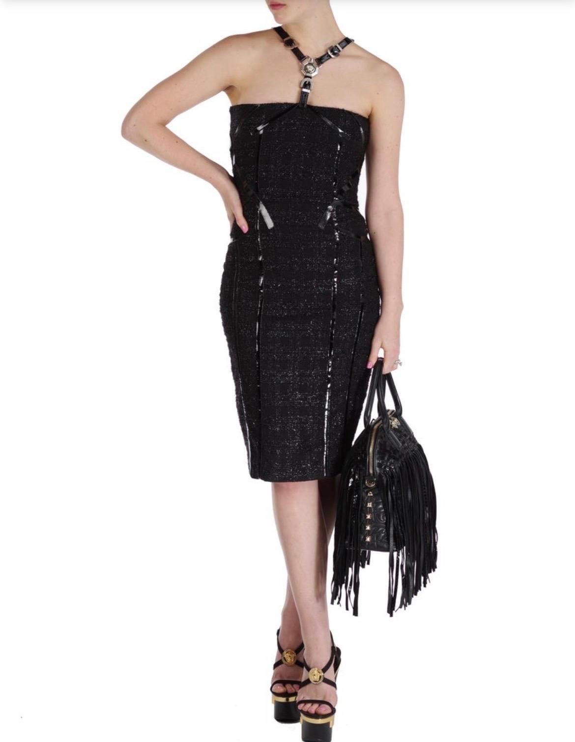 Versace 2013 Collection Black Embellished Dress Italian 38 In New Condition For Sale In Montgomery, TX