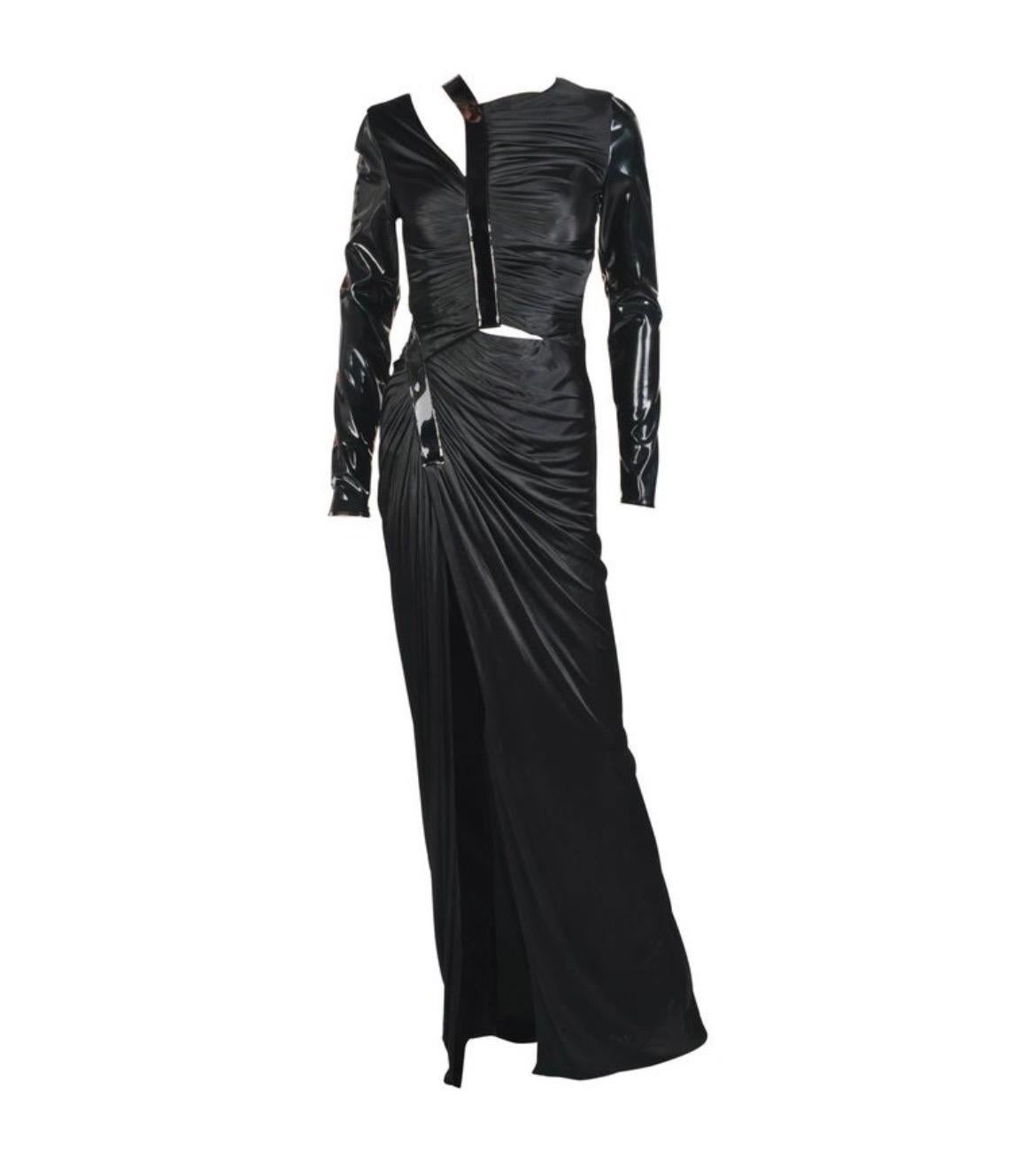 Noir 2013 Robe de défilé Versace en jersey noir et vinyle japonais en vente