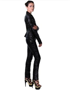 2013 Versace Black Nappa and Gloss Leather Pant Suit