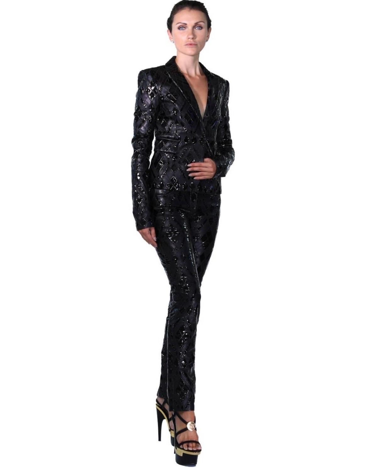 Donna 2013 Versace: abito pantalone in nappa nera e pelle lucida in vendita