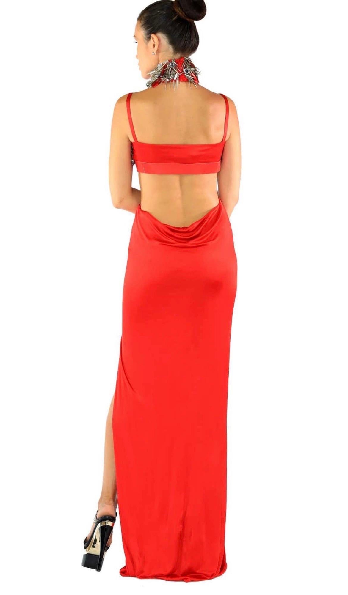Women's 2013 Versace Embellished Red Dress Gown For Sale