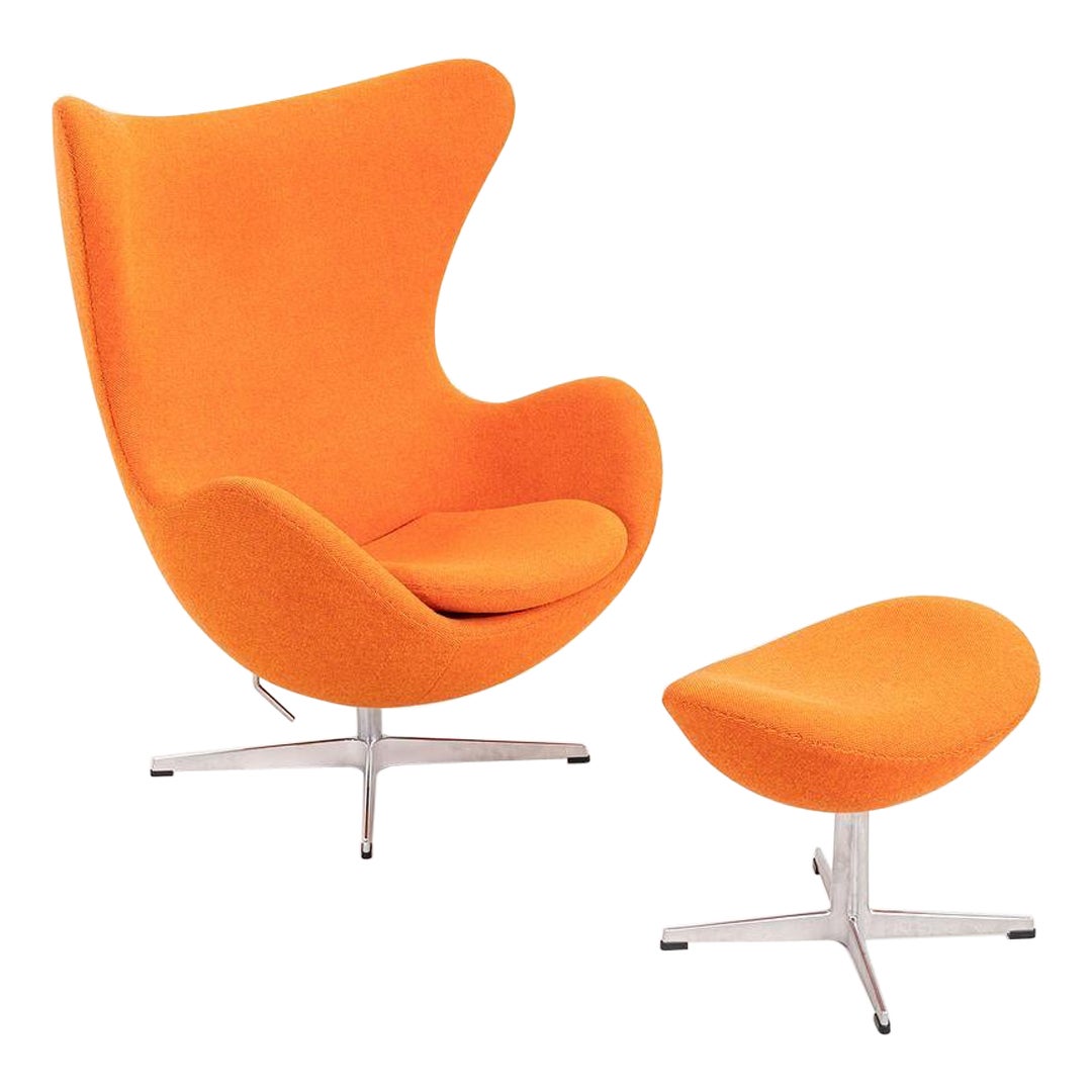 2014 Arne Jacobsen for Fritz Hansen Egg Chair and Ottoman in Orange Fabric