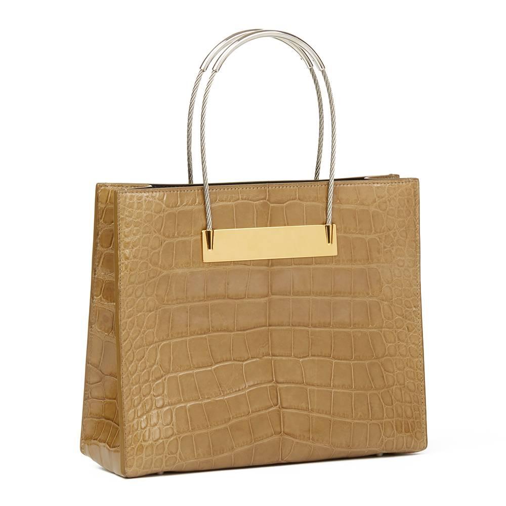 2014 Balenciaga Olive Green Alligator Leather Small Cable Shopper In Excellent Condition In Bishop's Stortford, Hertfordshire