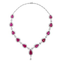 20.14 Carat Diamond 32.65 Carat Ruby Wedding Drop Necklace 14 Karat White Gold