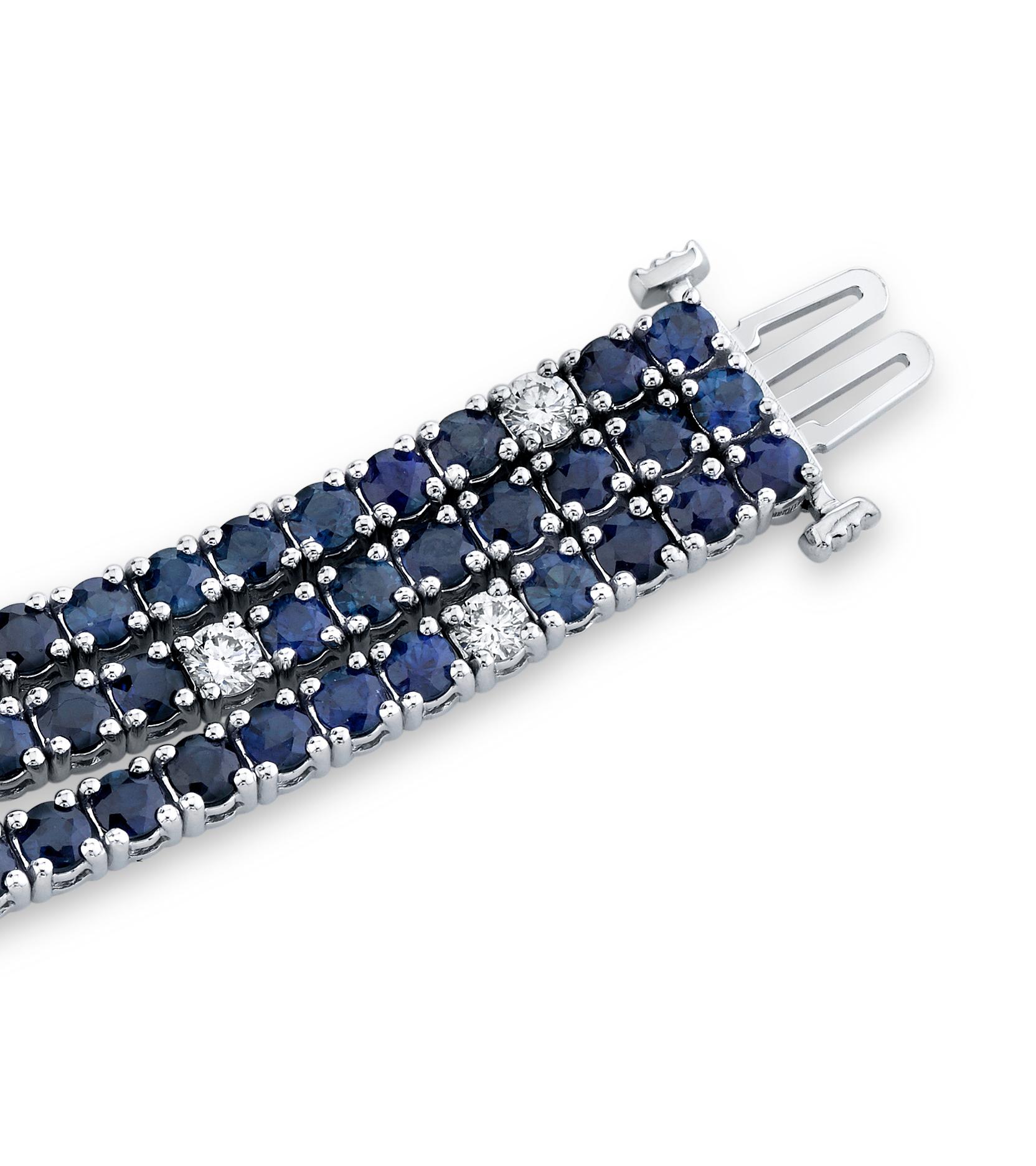 Sapphire, Diamond Art Deco Inspired White Gold Tennis Bracelet 20 Carats Total In New Condition For Sale In Los Angeles, CA