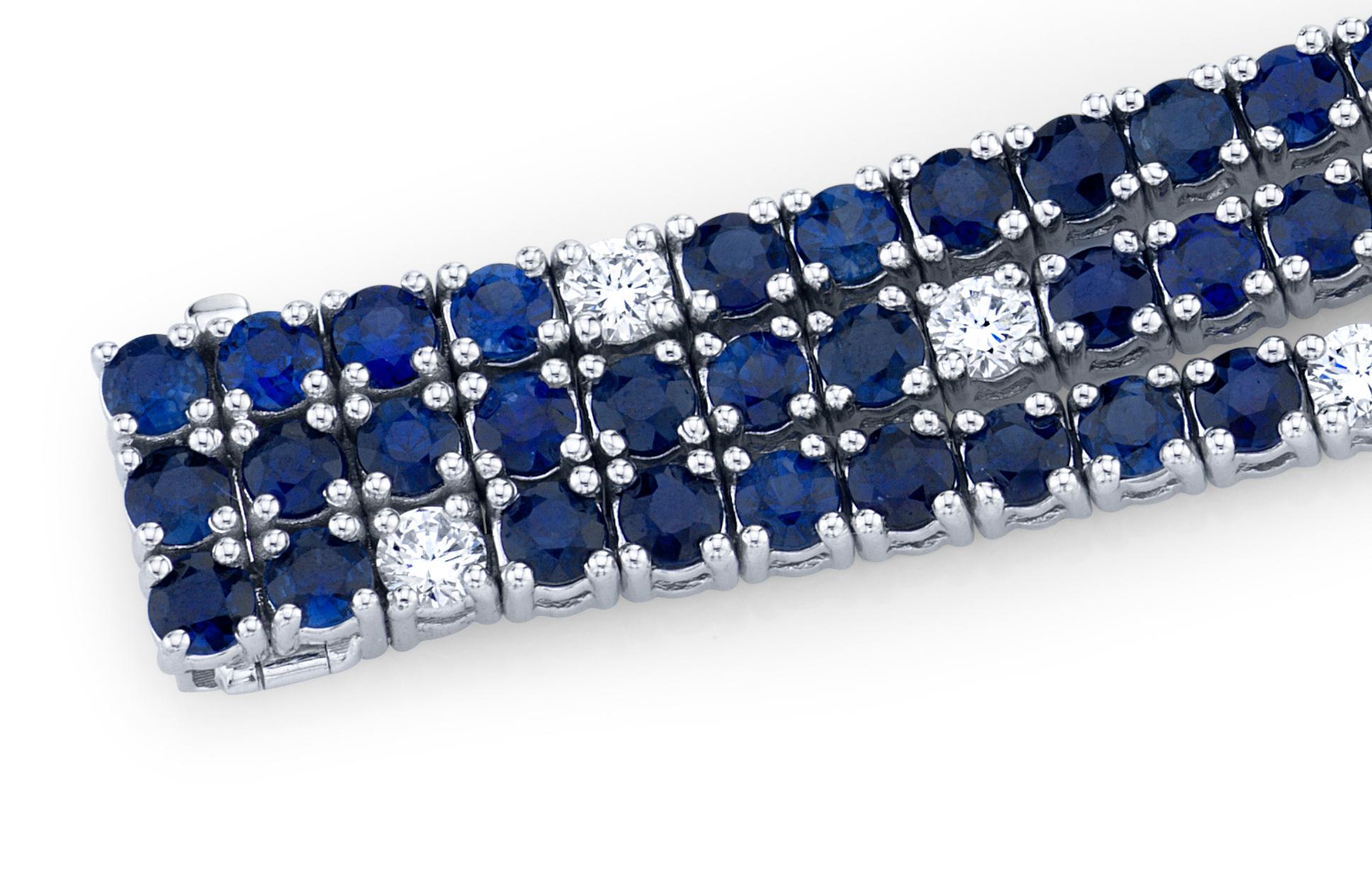 Women's Sapphire, Diamond Art Deco Inspired White Gold Tennis Bracelet 20 Carats Total For Sale