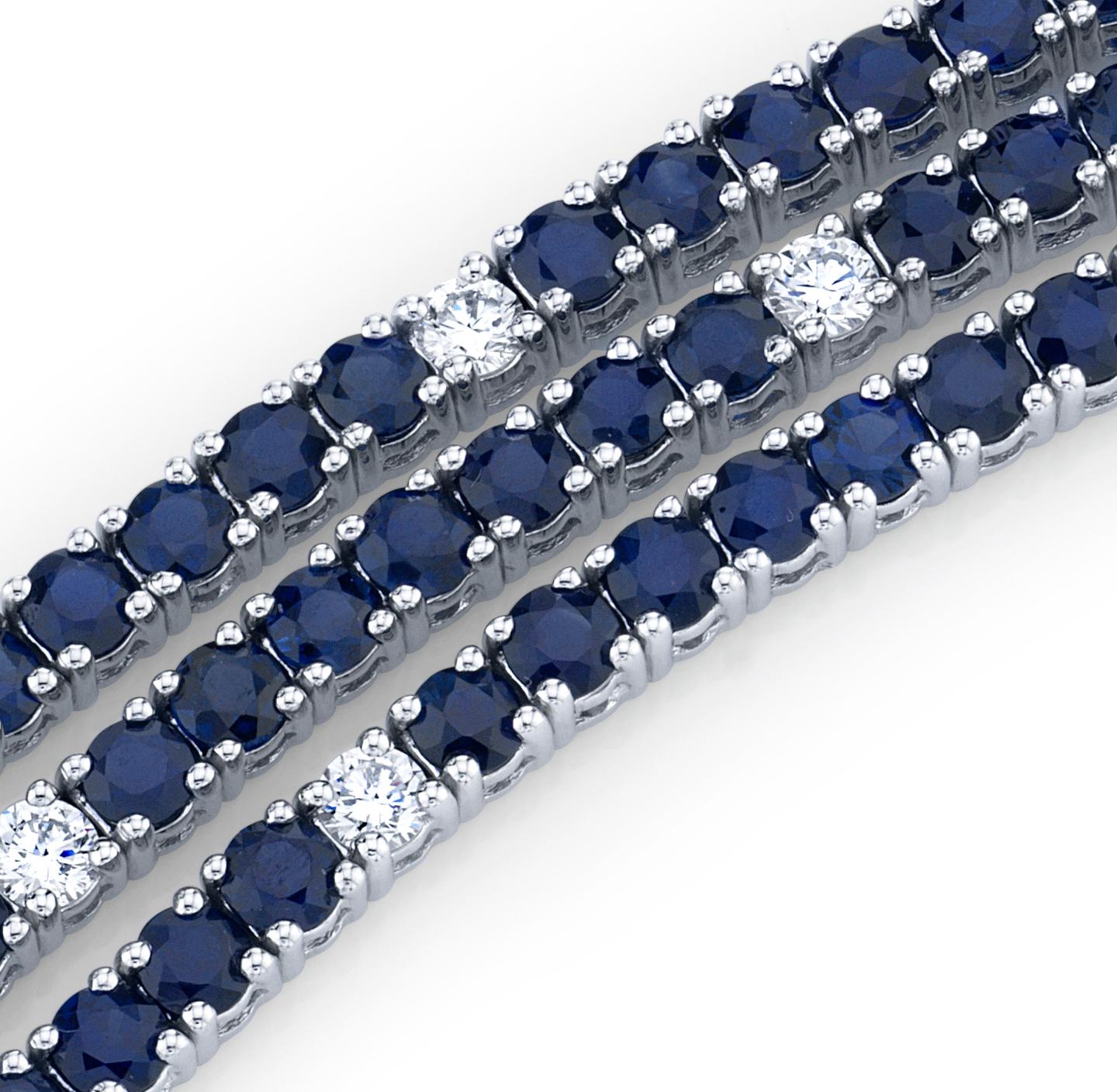 Sapphire, Diamond Art Deco Inspired White Gold Tennis Bracelet 20 Carats Total For Sale 1