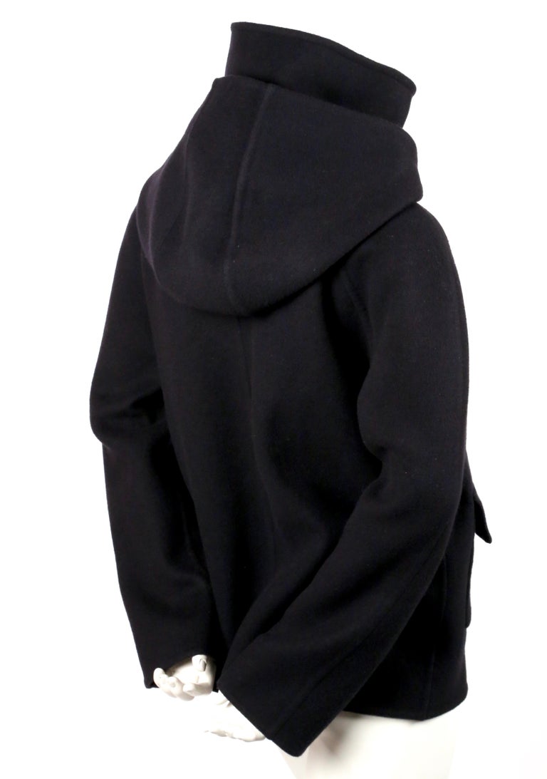 2014 CELINE by PHOEBE PHILO navy hooded cashmere jacket with patch ...