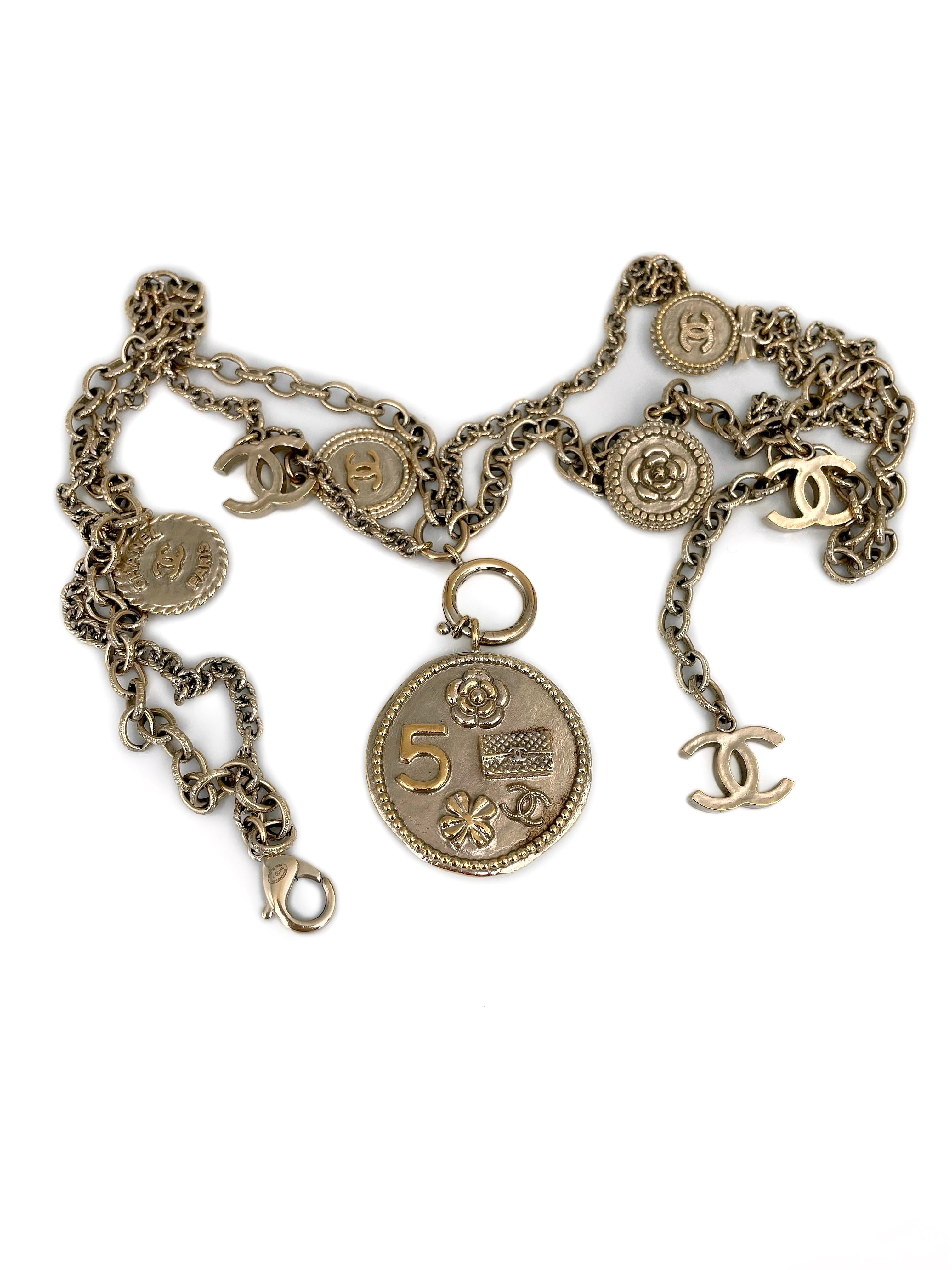 2014 Chanel 100th Anniversary Medaillon Münze Double Chain Gliederhalskette 1