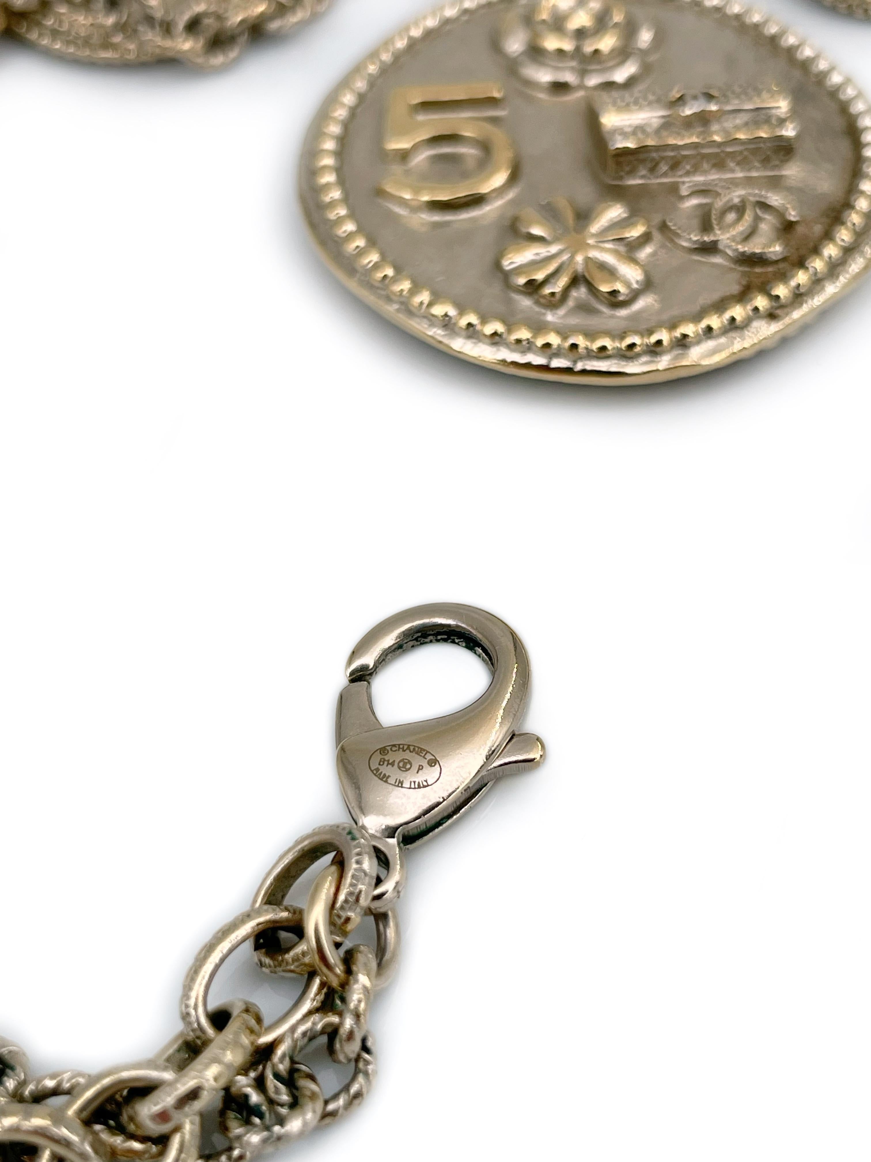 2014 Chanel 100th Anniversary Medaillon Münze Double Chain Gliederhalskette 3