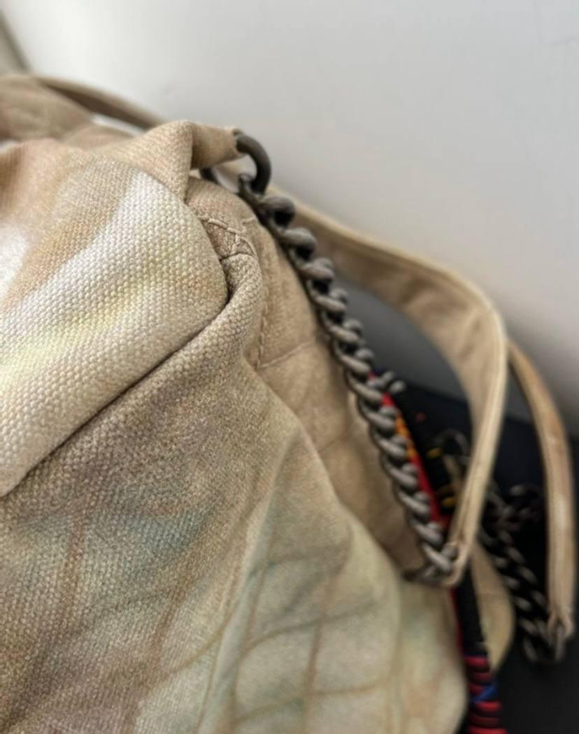 2014 Chanel Beige Painted Canvas Medium Graffiti Art School Backpack 4