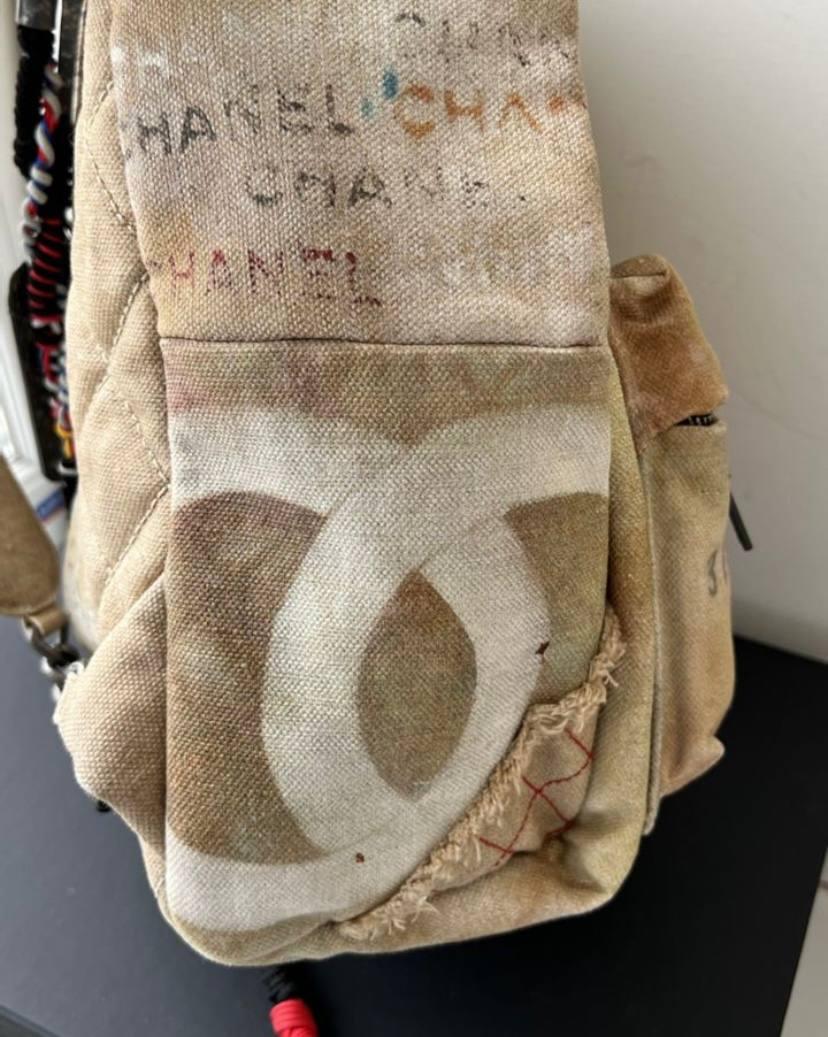 2014 Chanel Beige Painted Canvas Medium Graffiti Art School Backpack 5