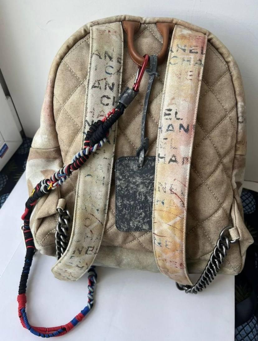 2014 Chanel Beige Painted Canvas Medium Graffiti Art School Backpack 7