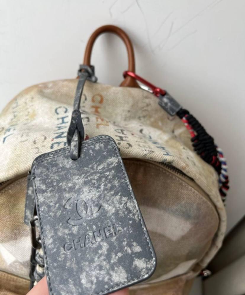 Women's or Men's 2014 Chanel Beige Painted Canvas Medium Graffiti Art School Backpack