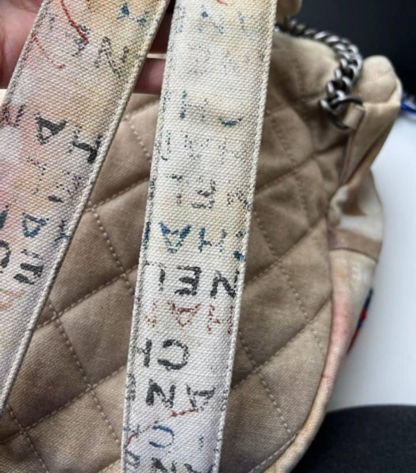 2014 Chanel Beige Painted Canvas Medium Graffiti Art School Backpack 1