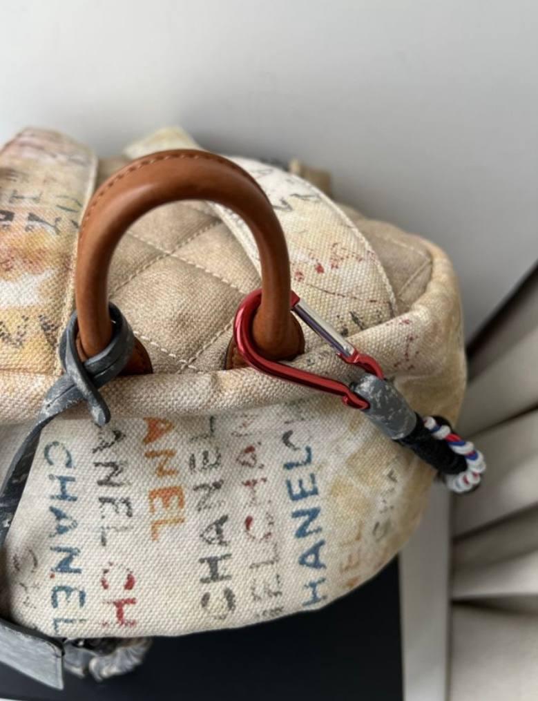 2014 Chanel Beige Painted Canvas Medium Graffiti Art School Backpack 2